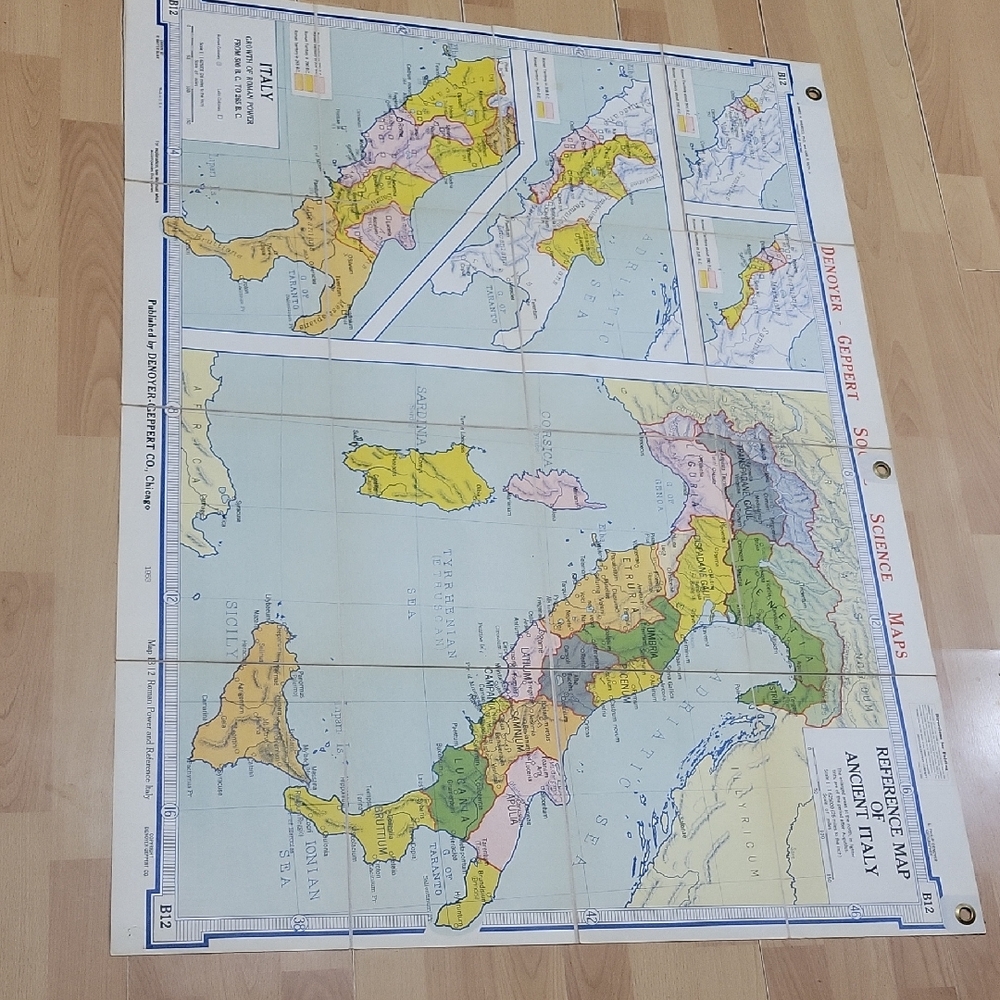 Vintage Map of Ancient Italy~1958~Cloth Backed